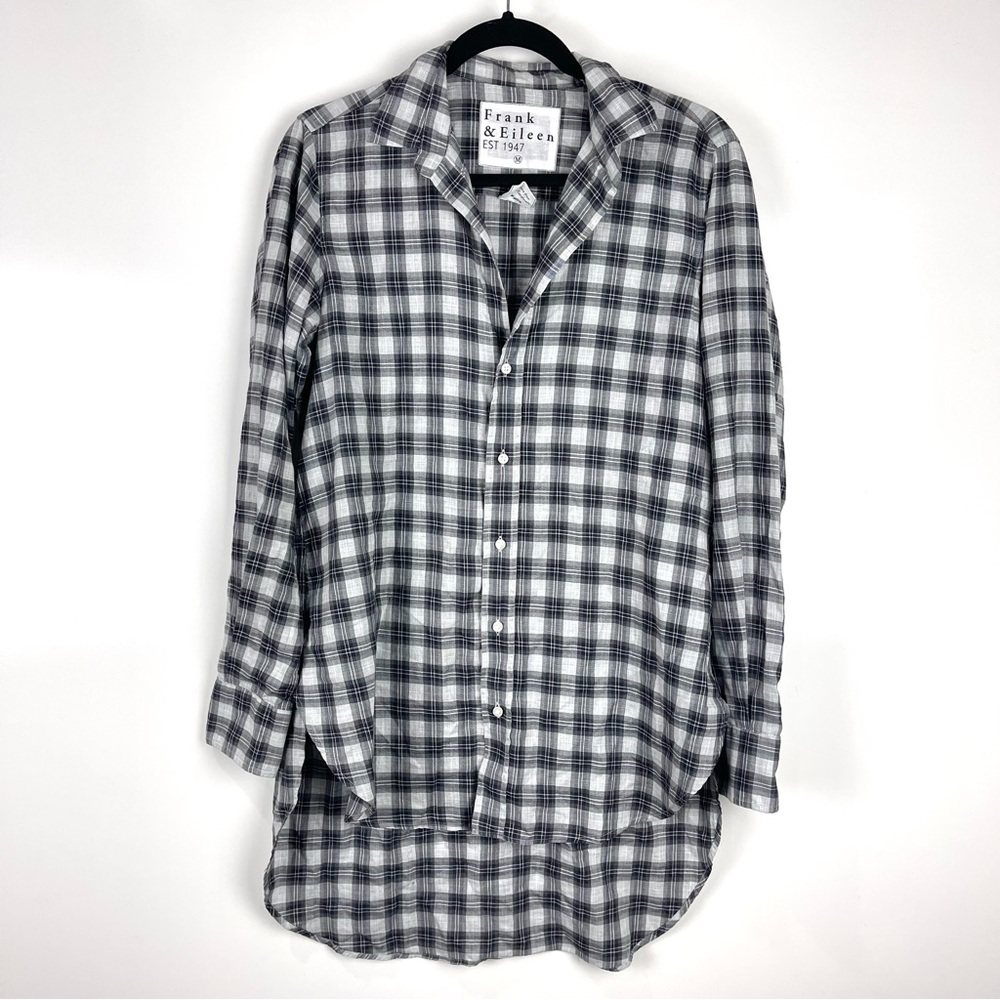 Frank & Eileen Grayson Plaid Button Down Shirt Oversized High Low Women's Medium
